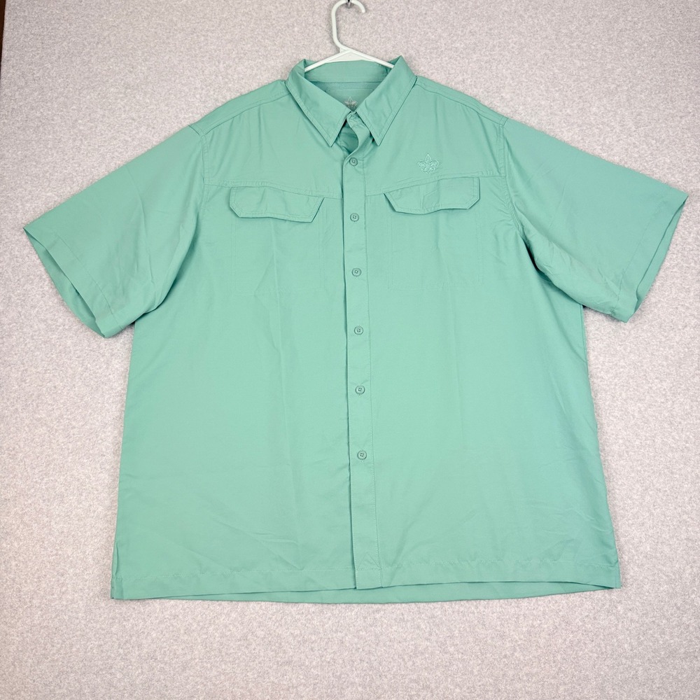 Boy Scouts of America BSA Mens XL Green Short Sleeve Button Up Fishing Shirt